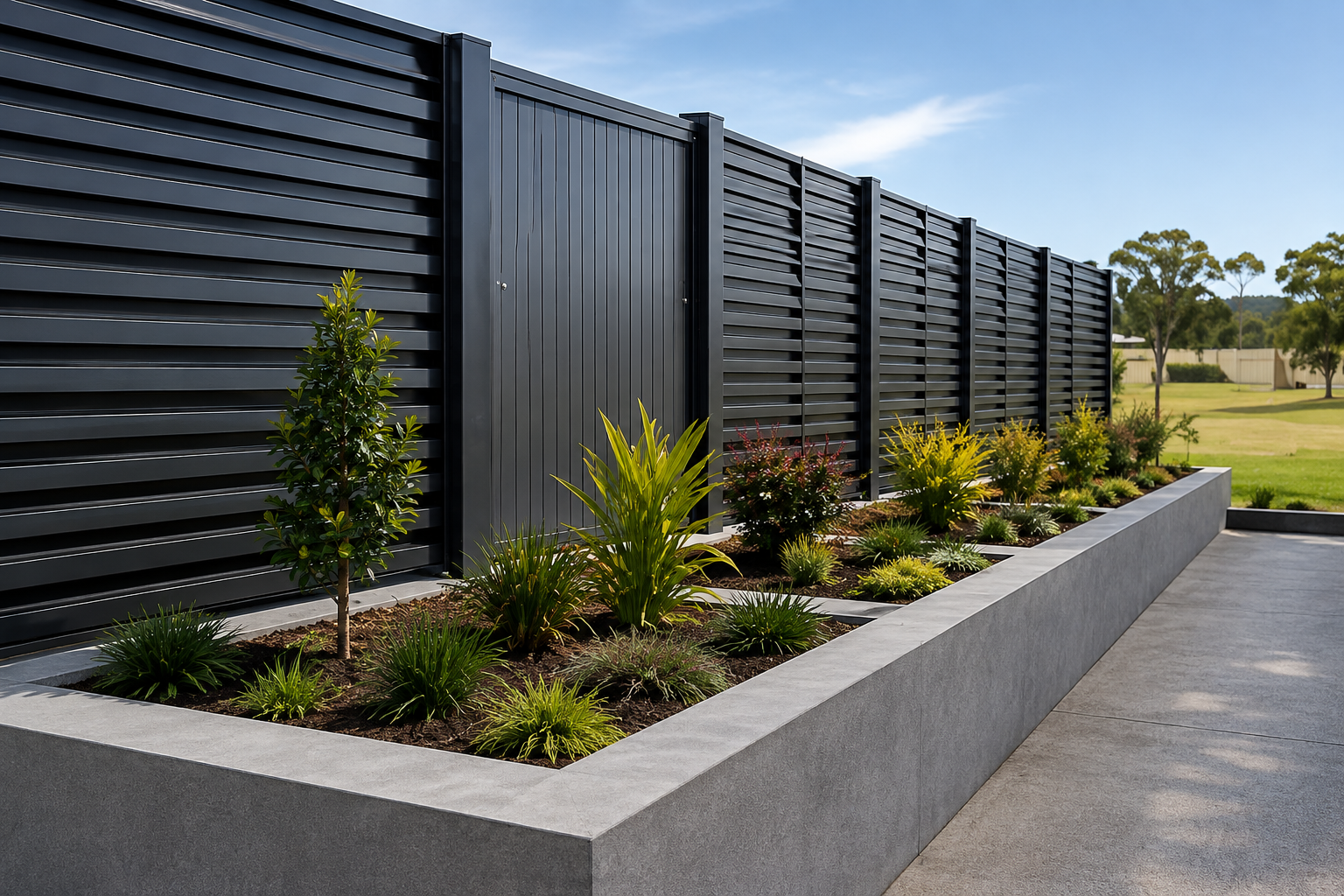 Tropic Fencing high quality modern slat fence and garden bed