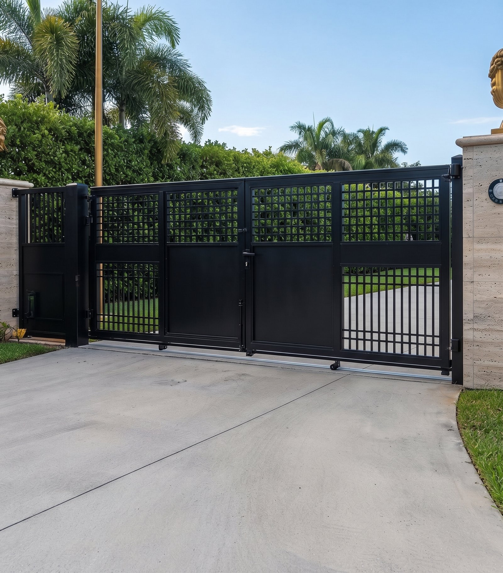 Automatic black sliding driveway gate